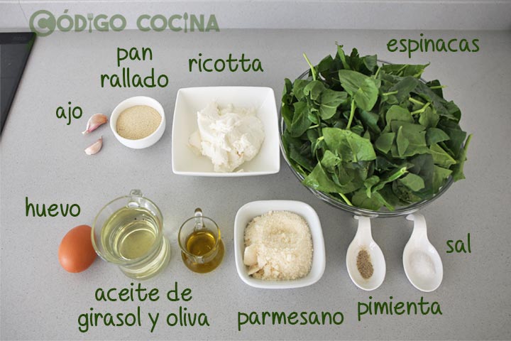 Ingredientes para hacer croquetas de espinacas con queso ricotta
