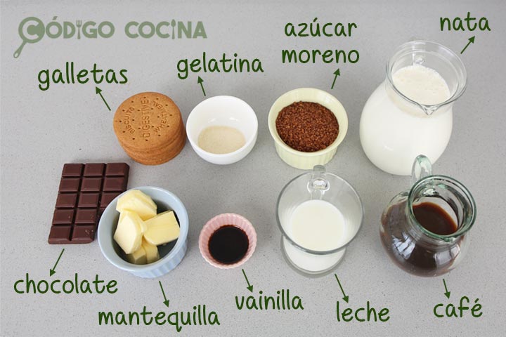 Ingredientes para hacer tarta mousse de café y nata