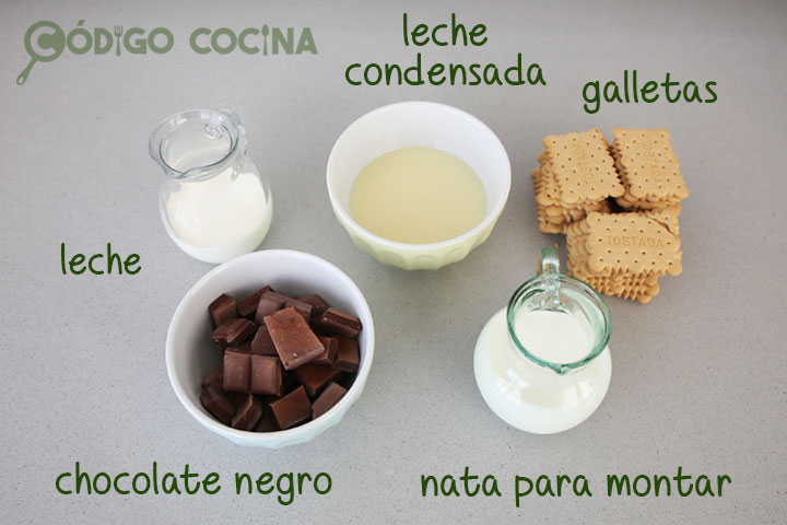 Ingredientes para hacer tarta de chocolate con galletas, sin horno