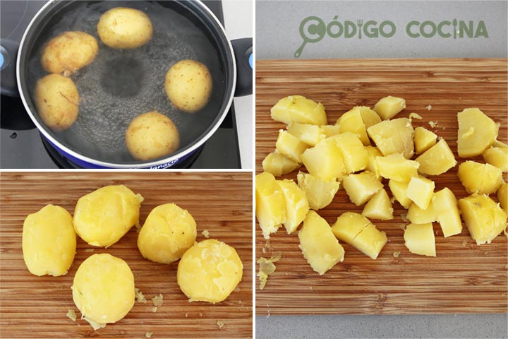 Patatas cocidas y cortadas en trozos