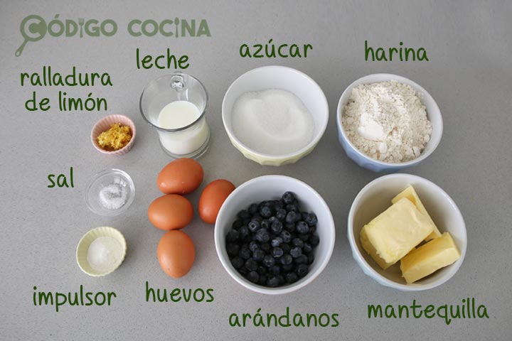 Ingredientes para hacer bizcocho de arándanos