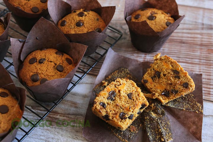 Magdalenas de calabaza y chocolate